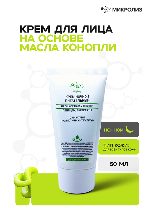 Крем НОЧНОЙ ПИТАТЕЛЬНЫЙ трипептид-2, дипептид-1(на основе масла конопли)